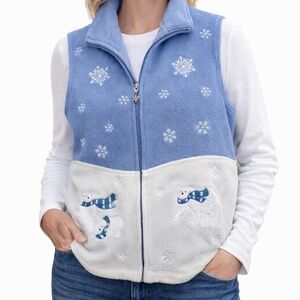 Northern Reflections Fleece Vest Womens Size Medium Blue White Embroidered